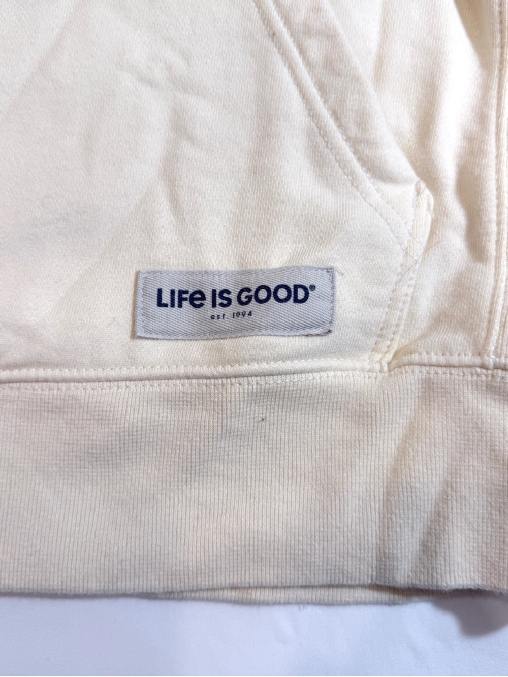 Life Is Good Cream Hoodie with Blue Graphic Women’s XS - Picture 5 of 13